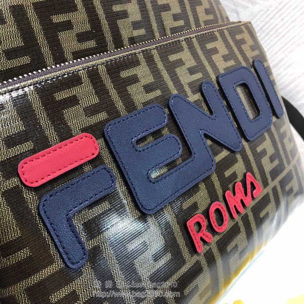 FENDI背包 頂級原單 大號正面口袋背包 釉光黑色提花 芬迪雙肩包  fdz2060